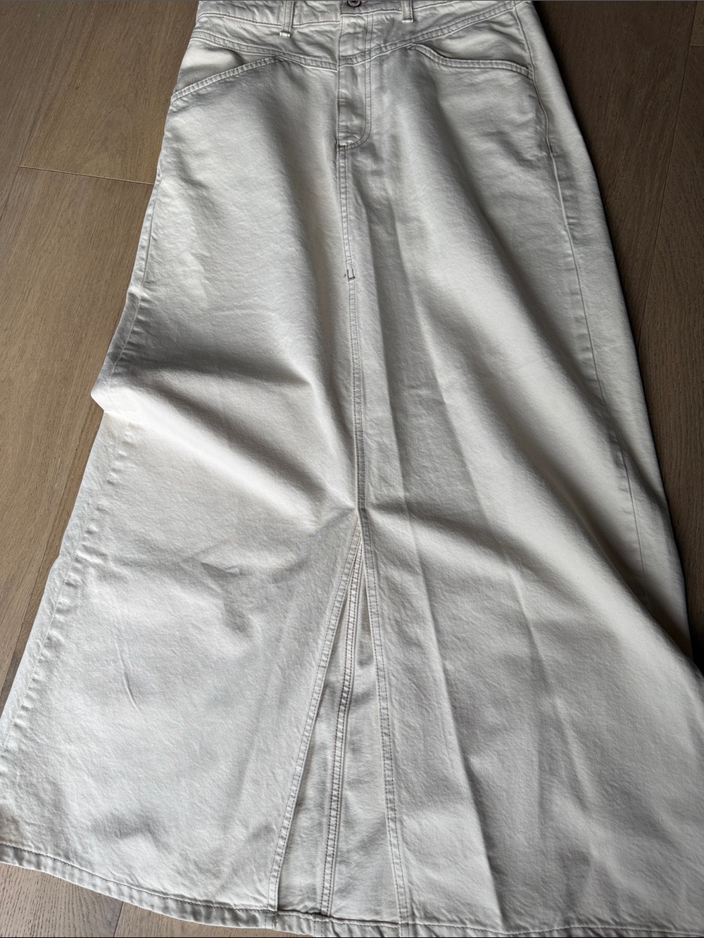 Free People We The Free Come As You Are Denim Maxi Skirt NWT Wisp Ivory Sz 8 - Picture 9 of 9